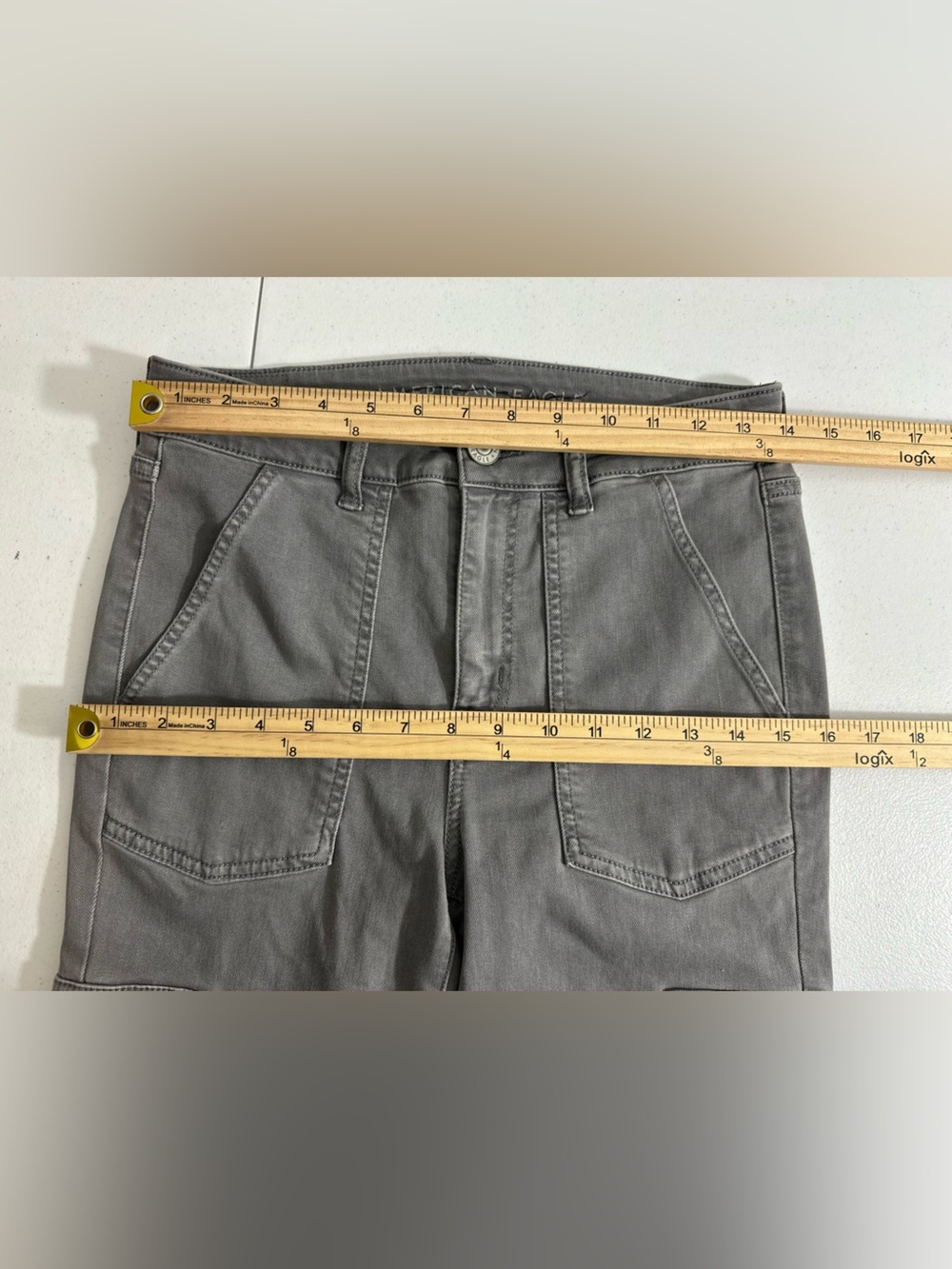 American Eagle Size 8 Long Hi-Rise Gray Cargo Jegging Next Level Stretch - Picture 10 of 14